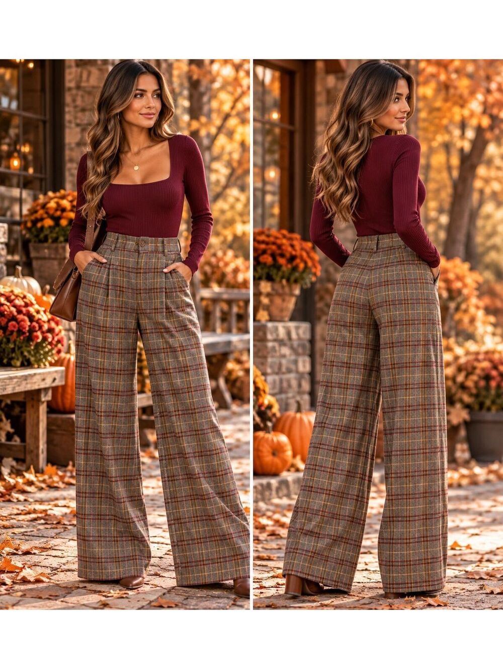 Francesca’s wide leg flowy plaid pants sz Small (28)
